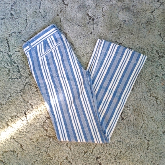 LOFT Striped Denim Flare Pant Size 2 - Picture 2 of 12
